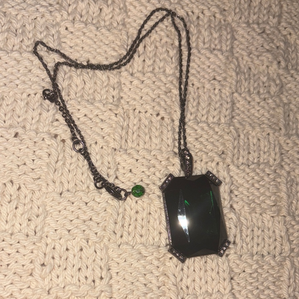 Black Pendant Necklace with Green Gemstone